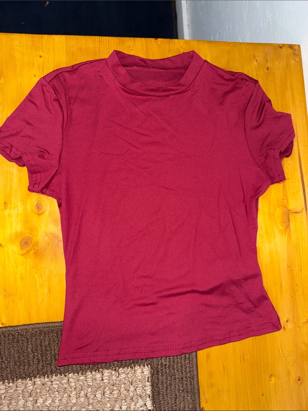 Women's Short Sleeve Mock Neck Top - Burgundy